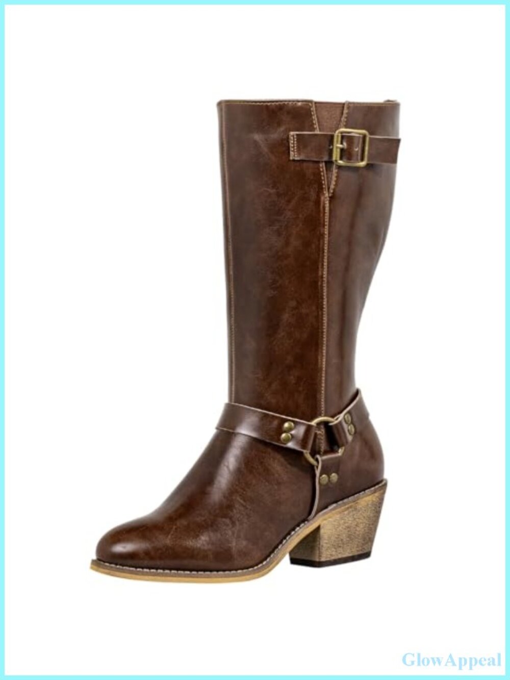 Extra Wide Calf Knee-High Cowboy Boots Faux Leather Almond Toe